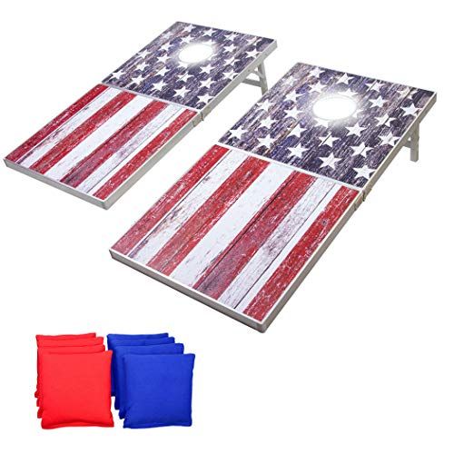  GoSports Cornhole PRO Regulation Size Bean Bag Toss Game Set - Foldable (American Flag, LED, Black, Red & Blue Designs)