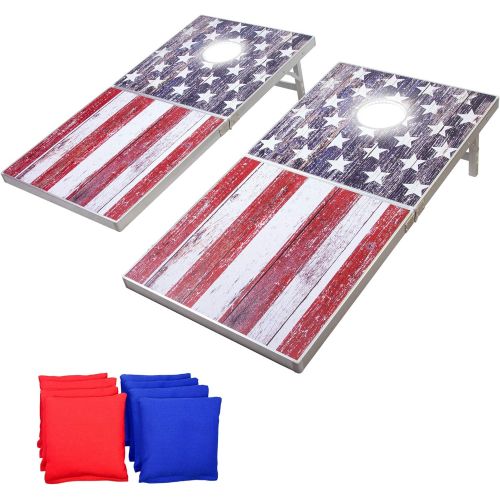  GoSports Cornhole PRO Regulation Size Bean Bag Toss Game Set - Foldable (American Flag, LED, Black, Red & Blue Designs)