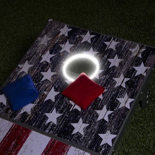  GoSports Cornhole PRO Regulation Size Bean Bag Toss Game Set - Foldable (American Flag, LED, Black, Red & Blue Designs)