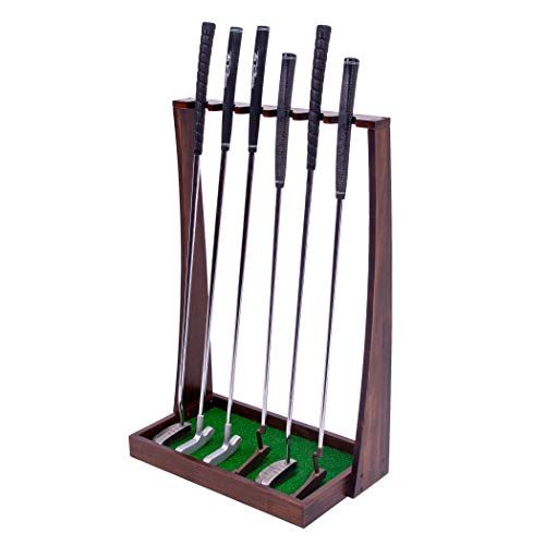  GoSports Premium Wooden Golf Putter Stand - Indoor Display Rack - Holds 6 Clubs