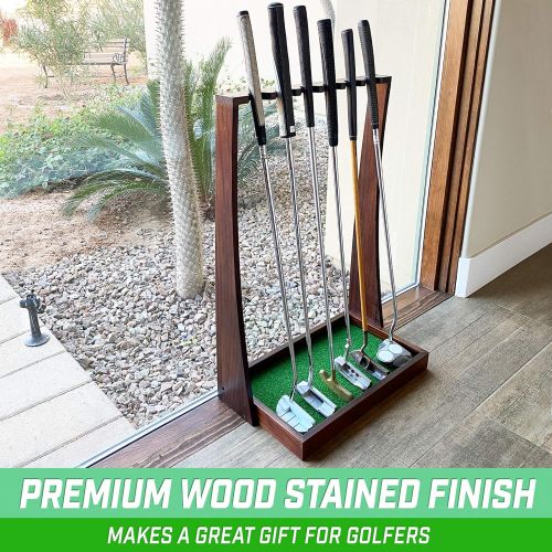  GoSports Premium Wooden Golf Putter Stand - Indoor Display Rack - Holds 6 Clubs