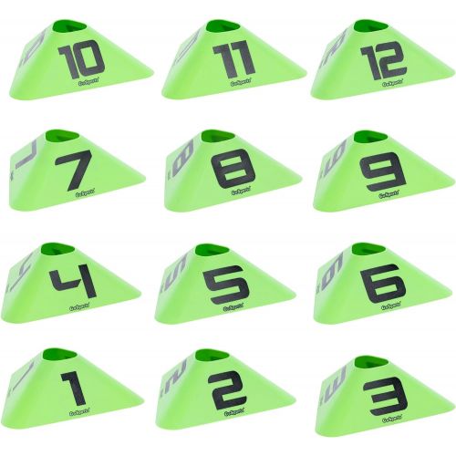  GoSports Modern Sports Cones - 12 Pack with Numbered Cones - Great for Soccer, Basketball, Football and More