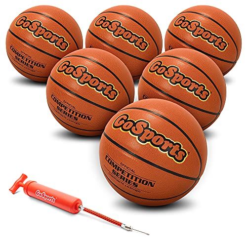  GoSports Indoor Synthetic Leather Competition Basketball with Pump for Youth & Adult - Available as Single Balls or 6 Packs - Choose Your Size