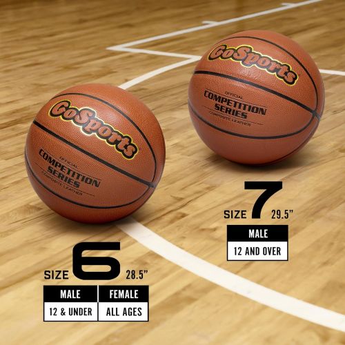  GoSports Indoor Synthetic Leather Competition Basketball with Pump for Youth & Adult - Available as Single Balls or 6 Packs - Choose Your Size