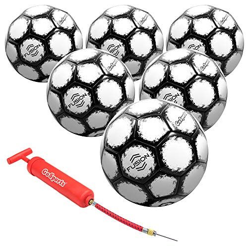  GoSports FUSION Soccer Balls - Top Level Performance - Available as Single Balls or 6 Packs - Includes Pump and Carrying Bag