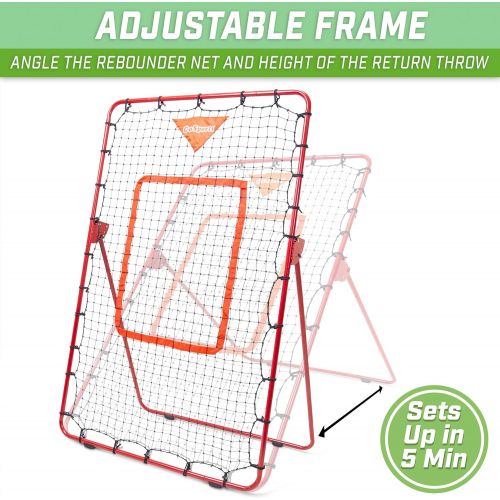  GoSports Baseball & Softball Pitching and Fielding Rebounder Trainer - Adjustable Angle Pitch Back Return Net - Practice Grounders, Pop Flies, Line Drives and More, Red