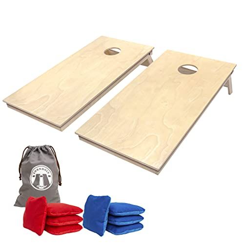  GoSports Tournament Edition Regulation Cornhole Game Set - 4’ x 2’ Wood Boards with 8 Dual Sided (Slide and Stop) Bean Bags, Natural