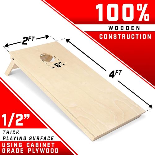  GoSports Tournament Edition Regulation Cornhole Game Set - 4’ x 2’ Wood Boards with 8 Dual Sided (Slide and Stop) Bean Bags, Natural