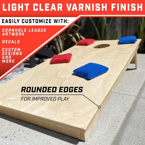  GoSports Tournament Edition Regulation Cornhole Game Set - 4’ x 2’ Wood Boards with 8 Dual Sided (Slide and Stop) Bean Bags, Natural