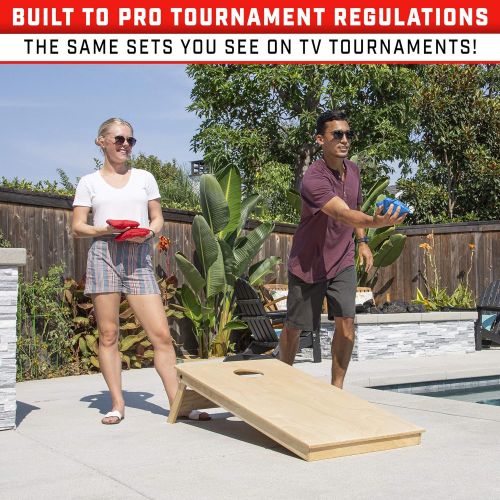  GoSports Tournament Edition Regulation Cornhole Game Set - 4’ x 2’ Wood Boards with 8 Dual Sided (Slide and Stop) Bean Bags, Natural