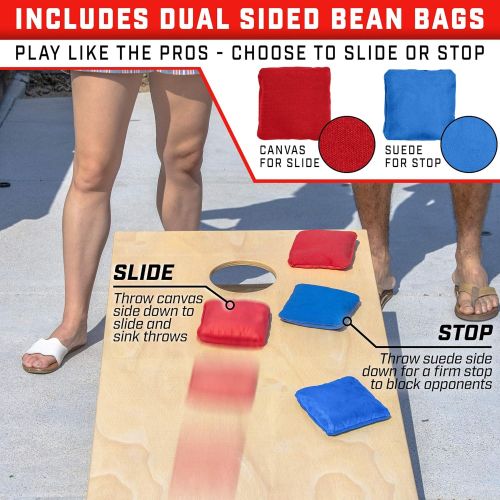  GoSports Tournament Edition Regulation Cornhole Game Set - 4’ x 2’ Wood Boards with 8 Dual Sided (Slide and Stop) Bean Bags, Natural