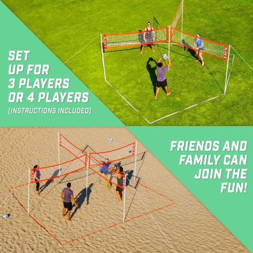  GoSports Slam X 4 Way Volleyball Game Set - Ultimate Backyard & Beach Game for Kids and Adults