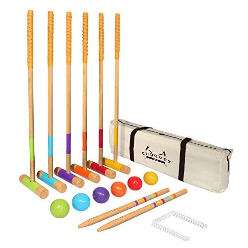  GoSports Six Player Croquet Set for Adults & Kids - Modern Wood Design with Deluxe (35) and Standard (28) Options