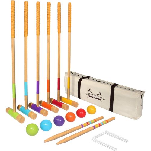  GoSports Six Player Croquet Set for Adults & Kids - Modern Wood Design with Deluxe (35) and Standard (28) Options