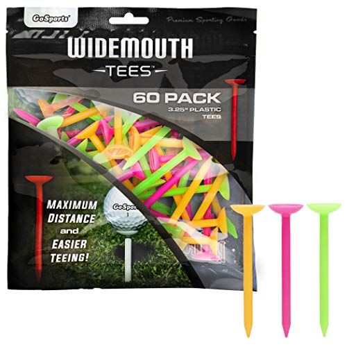  GoSports 3.25” Widemouth Tees Plastic Golf Tees, 60 Tee Player’s Pack - Max Distance and Easier Teeing