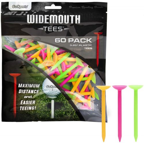  GoSports 3.25” Widemouth Tees Plastic Golf Tees, 60 Tee Player’s Pack - Max Distance and Easier Teeing