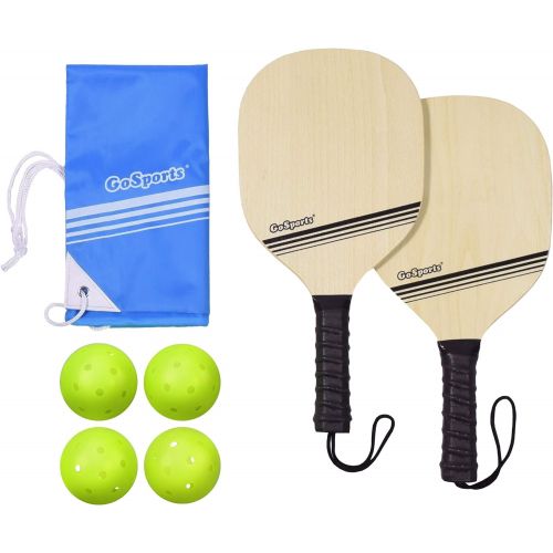  GoSports Pickleball Beginner Set Bundle - Includes Two Wood Paddles, Four Official Pickle Balls & Carrying Tote Bag