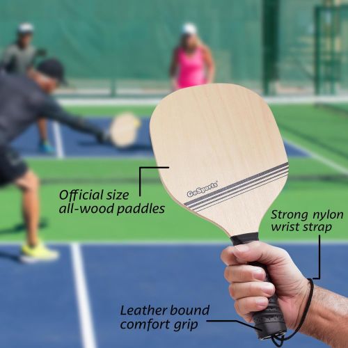  GoSports Pickleball Beginner Set Bundle - Includes Two Wood Paddles, Four Official Pickle Balls & Carrying Tote Bag
