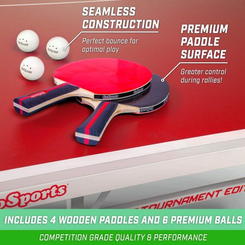  GoSports Tournament Edition Table Tennis Paddles Set of 4 Premium Wooden Paddles with Rubber Grip - Includes 4 Paddles and 6 Pro Grade Table Tennis Balls with Carrying Case