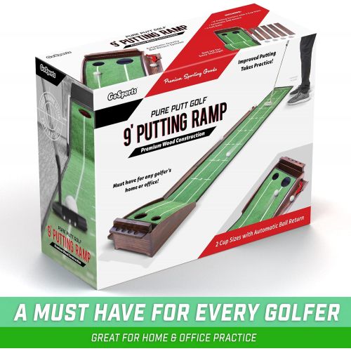  GoSports Pure Putt Golf 9 Putting Green Ramp - Premium Wood Training Aid for Home & Office Putting Practice, Includes 9 Putting Green and 4 Golf Balls