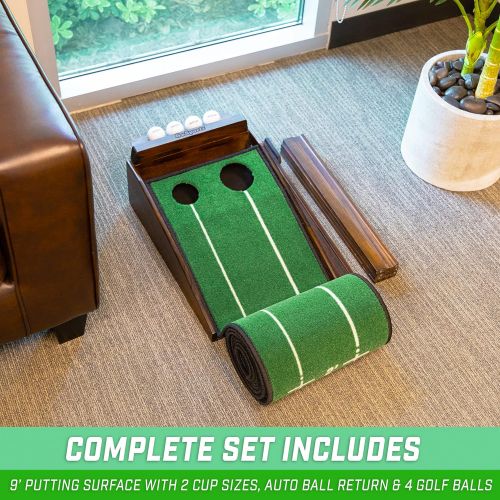  GoSports Pure Putt Golf 9 Putting Green Ramp - Premium Wood Training Aid for Home & Office Putting Practice, Includes 9 Putting Green and 4 Golf Balls