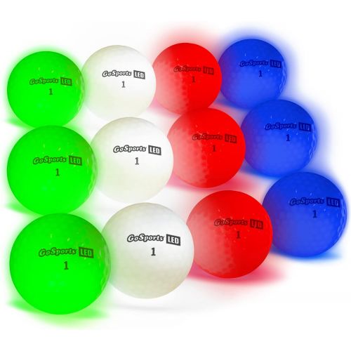  GoSports Light Up LED Golf Balls 12 Pack - Impact Activated with 10 Minute Timer - Includes Red, White, Blue and Green Balls