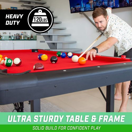  GoSports 6ft or 7ft Billiards Table - Portable Pool Table - Includes Full Set of Balls, 2 Cue Sticks, Chalk, and Felt Brush; Choose Your Size and Color