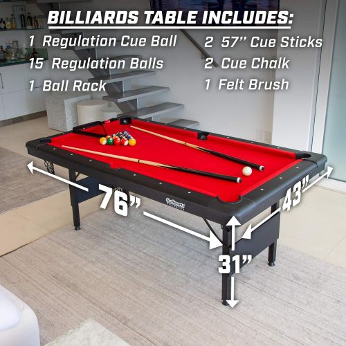  GoSports 6ft or 7ft Billiards Table - Portable Pool Table - Includes Full Set of Balls, 2 Cue Sticks, Chalk, and Felt Brush; Choose Your Size and Color