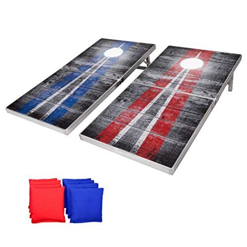  GoSports Cornhole PRO Regulation Size Bean Bag Toss Game Set - Foldable (American Flag, LED, Black, Red & Blue Designs)