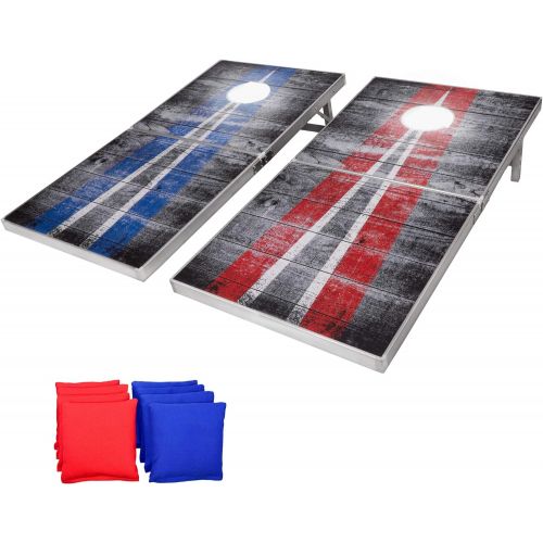  GoSports Cornhole PRO Regulation Size Bean Bag Toss Game Set - Foldable (American Flag, LED, Black, Red & Blue Designs)