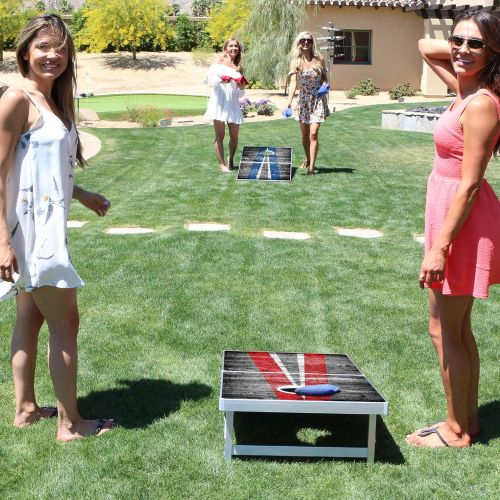  GoSports Cornhole PRO Regulation Size Bean Bag Toss Game Set - Foldable (American Flag, LED, Black, Red & Blue Designs)