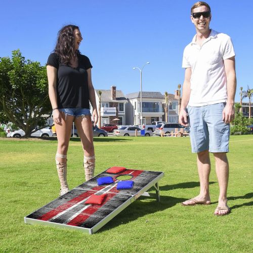  GoSports Cornhole PRO Regulation Size Bean Bag Toss Game Set - Foldable (American Flag, LED, Black, Red & Blue Designs)