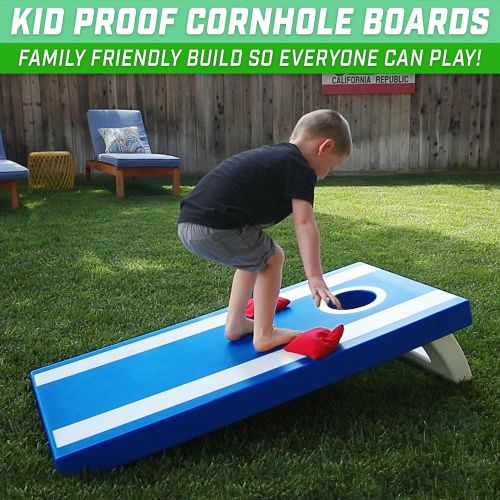  GoSports 4x2 All Weather Outdoor Cornhole Game Set ? Heavy Duty Plastic Weatherproof Boards Includes 8 Bean Bags & Game Rules