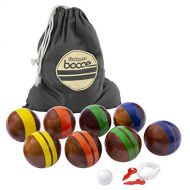 GoSports 100mm Hardwood Bocce Set with 8 Premium 12oz Wood Balls, Pallino, Case and Measuring Rope
