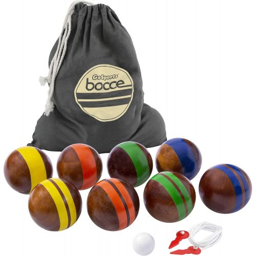  GoSports 100mm Hardwood Bocce Set with 8 Premium 12oz Wood Balls, Pallino, Case and Measuring Rope