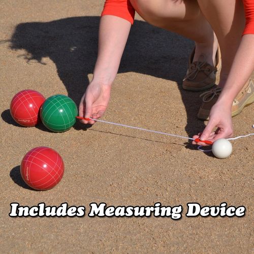  GoSports 100mm Regulation Bocce Set with 8 Balls, Pallino, Case and Measuring Rope - Premium Official Size Set