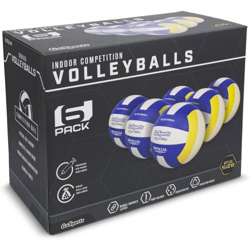  GoSports Indoor Competition Volleyball - Made from Synthetic Leather - Includes Ball Pump - Regulation Size and Weight (Choose Single Ball or Six Pack)