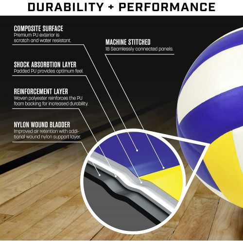  GoSports Indoor Competition Volleyball - Made from Synthetic Leather - Includes Ball Pump - Regulation Size and Weight (Choose Single Ball or Six Pack)