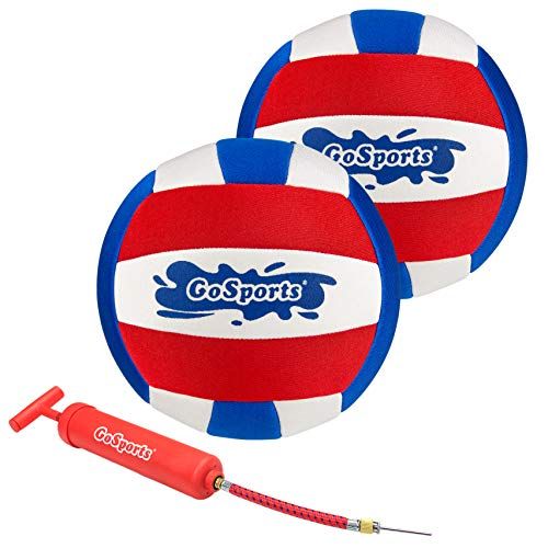  GoSports Pro Neoprene Pool Volleyball - 2 Pack Waterproof Volleyballs with Ball Pump, Red, White & Blue, 8 Diameter