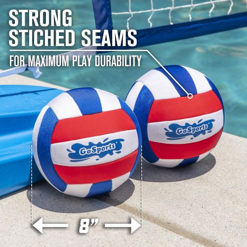  GoSports Pro Neoprene Pool Volleyball - 2 Pack Waterproof Volleyballs with Ball Pump, Red, White & Blue, 8 Diameter