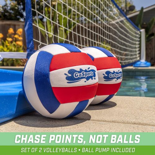  GoSports Pro Neoprene Pool Volleyball - 2 Pack Waterproof Volleyballs with Ball Pump, Red, White & Blue, 8 Diameter