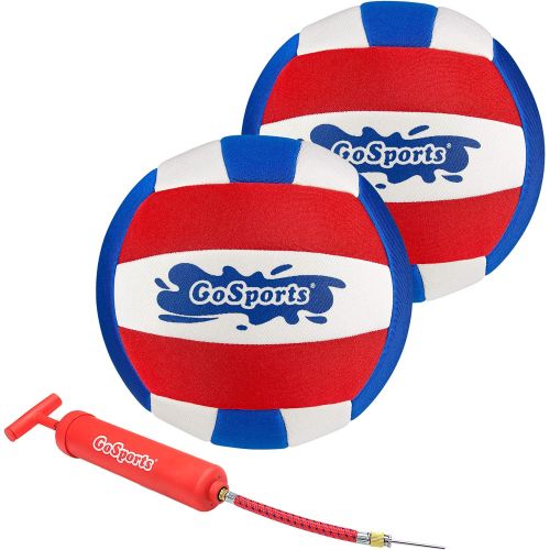  GoSports Pro Neoprene Pool Volleyball - 2 Pack Waterproof Volleyballs with Ball Pump, Red, White & Blue, 8 Diameter