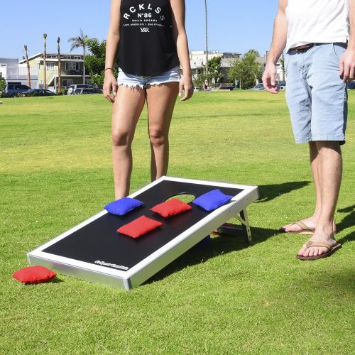  GoSports Cornhole Bean Bag Toss Game Set - Superior Aluminum Frame (American Flag, Football, LED and Classic designs)