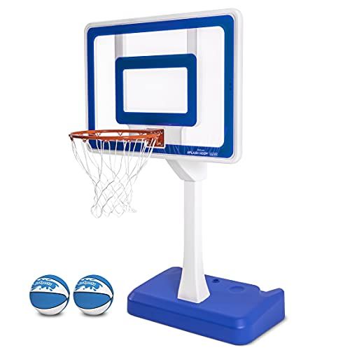  GoSports Splash Hoop Elite Pool Hoop Basketball Game with Adjustable Height, Regulation Steel Rim and 2 Pool Basketballs - Choose Between Water Weighted Base or Permanent Inground