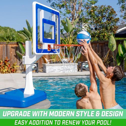  GoSports Splash Hoop Elite Pool Hoop Basketball Game with Adjustable Height, Regulation Steel Rim and 2 Pool Basketballs - Choose Between Water Weighted Base or Permanent Inground