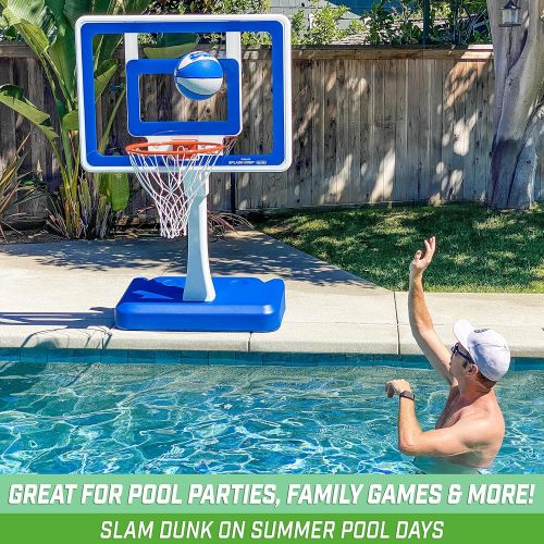  GoSports Splash Hoop Elite Pool Hoop Basketball Game with Adjustable Height, Regulation Steel Rim and 2 Pool Basketballs - Choose Between Water Weighted Base or Permanent Inground