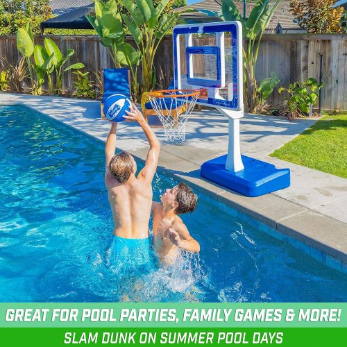  GoSports Splash Hoop Elite Pool Hoop Basketball Game with Adjustable Height, Regulation Steel Rim and 2 Pool Basketballs - Choose Between Water Weighted Base or Permanent Inground