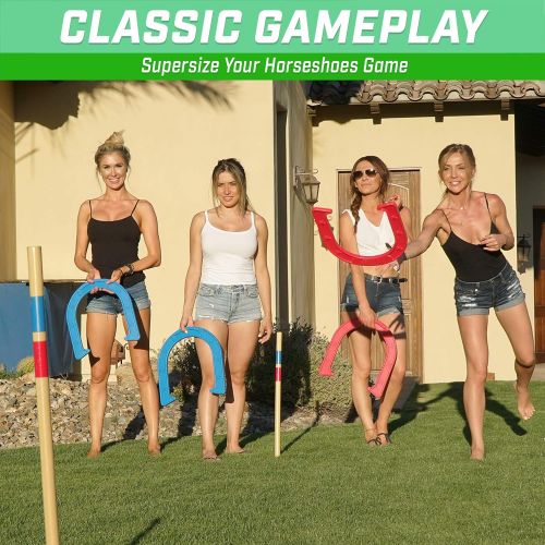  GoSports Giant Horseshoes Yard Game Set Made from Durable Plastic with Wooden Stakes - Outdoor Horseshoes for Kids & Adults