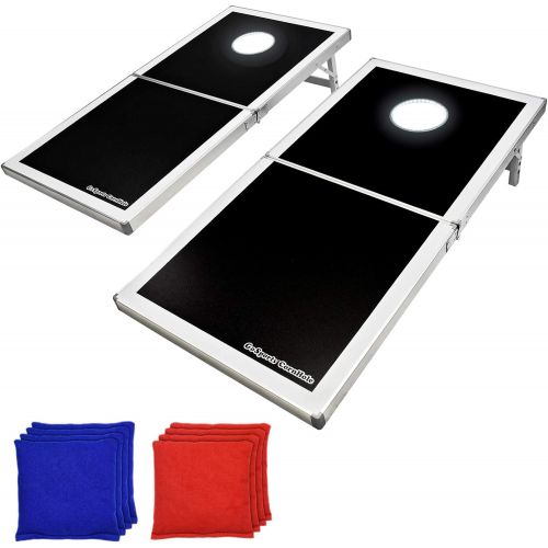  GoSports Cornhole PRO Regulation Size Bean Bag Toss Game Set - Foldable (American Flag, LED, Black, Red & Blue Designs)