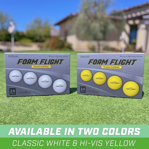  GoSports Foam Flight Practice Golf Balls - Pack of 24 Limited Flight Training Balls -Choose Between Classic White or Hi-Vis Yellow